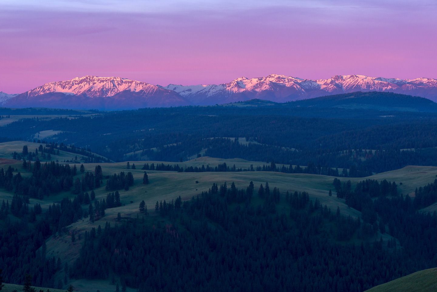 Wallowa Mountains at sunset from the north country